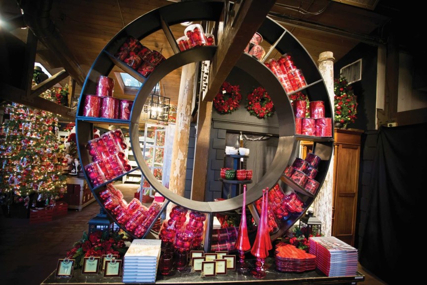 This shelving unit makes a dramatic statement while keeping lines of sight intact.