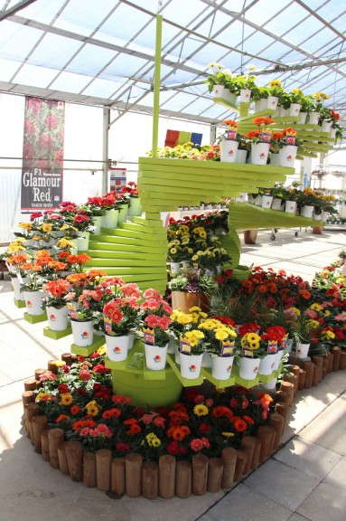 Bright, spiral shelf display