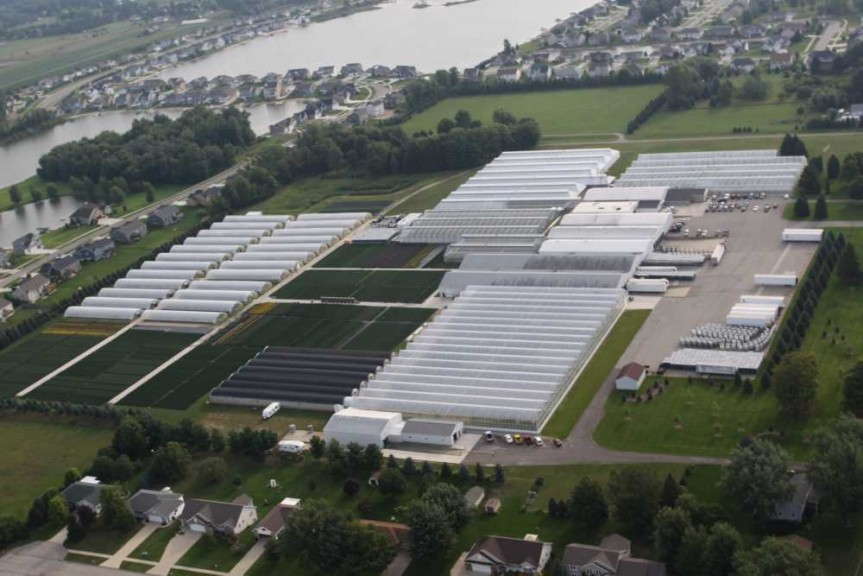 Aerial view of Henry Mast Greenhouses
