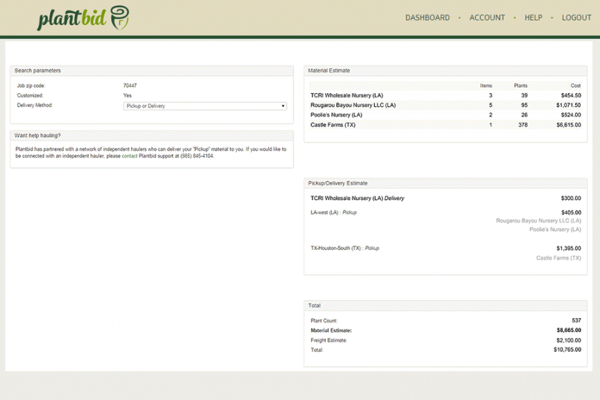 Example Of Plantbid Search Parameters Page
