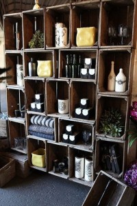 Stack crates to make a display shelves