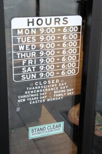 Hours sign at Hopcott