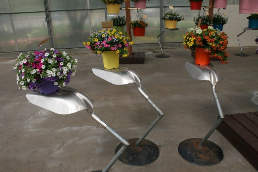 Shovels as plant holders at Syngenta