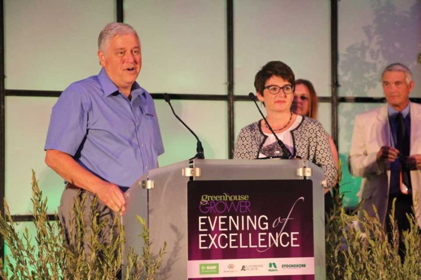 The Selecta team accepts the Readers Choice Award for Petunia 'Night Sky'