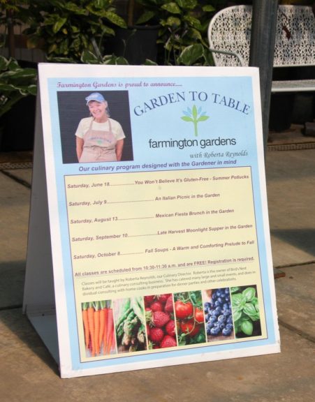 A series of garden-to-table themed classes are promoted at Farmington Gardens