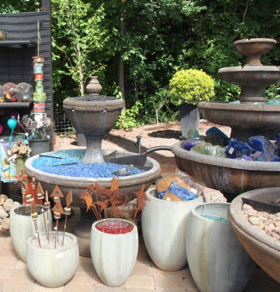 The Garden Corner reuses fountains and containers to display decorative rocks and accessories