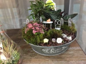 Grapevine Balls, Glass House, and Galvanized Dish Gardens (Flori-Design, Inc.)
