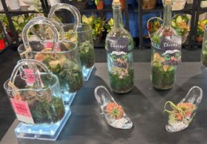 Glass Purses, Slippers and Wine Bottle Terrariums (Flori-Design, Inc.)